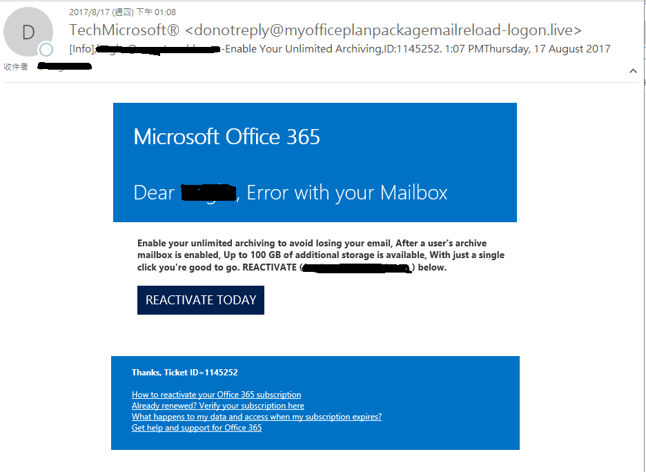 Office 365 Phishing Email